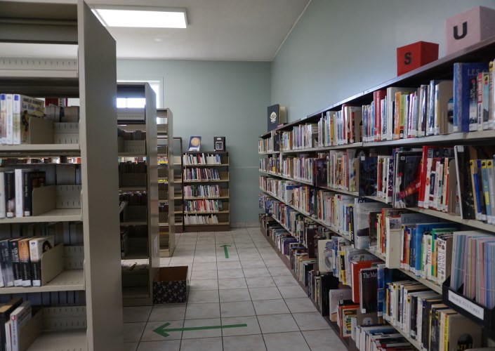 Library with books on shelves