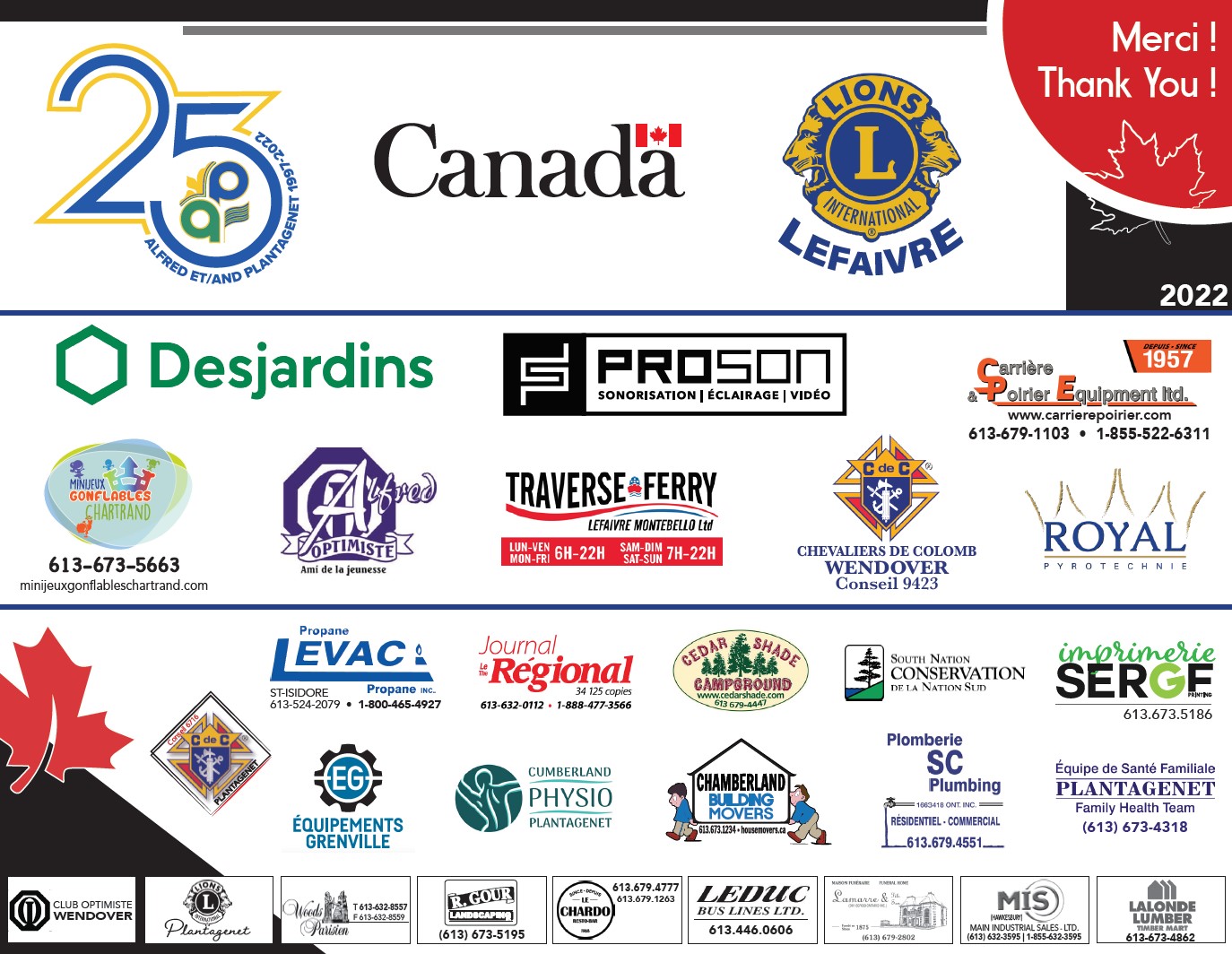 Logos des différents partenaires de la fête du Canada