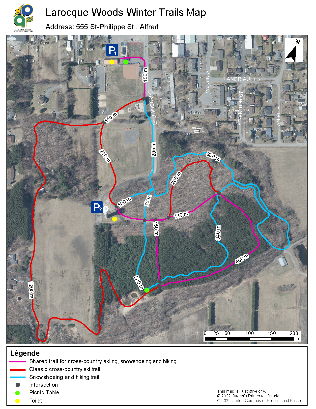Map of the Larocque Woods winter trails