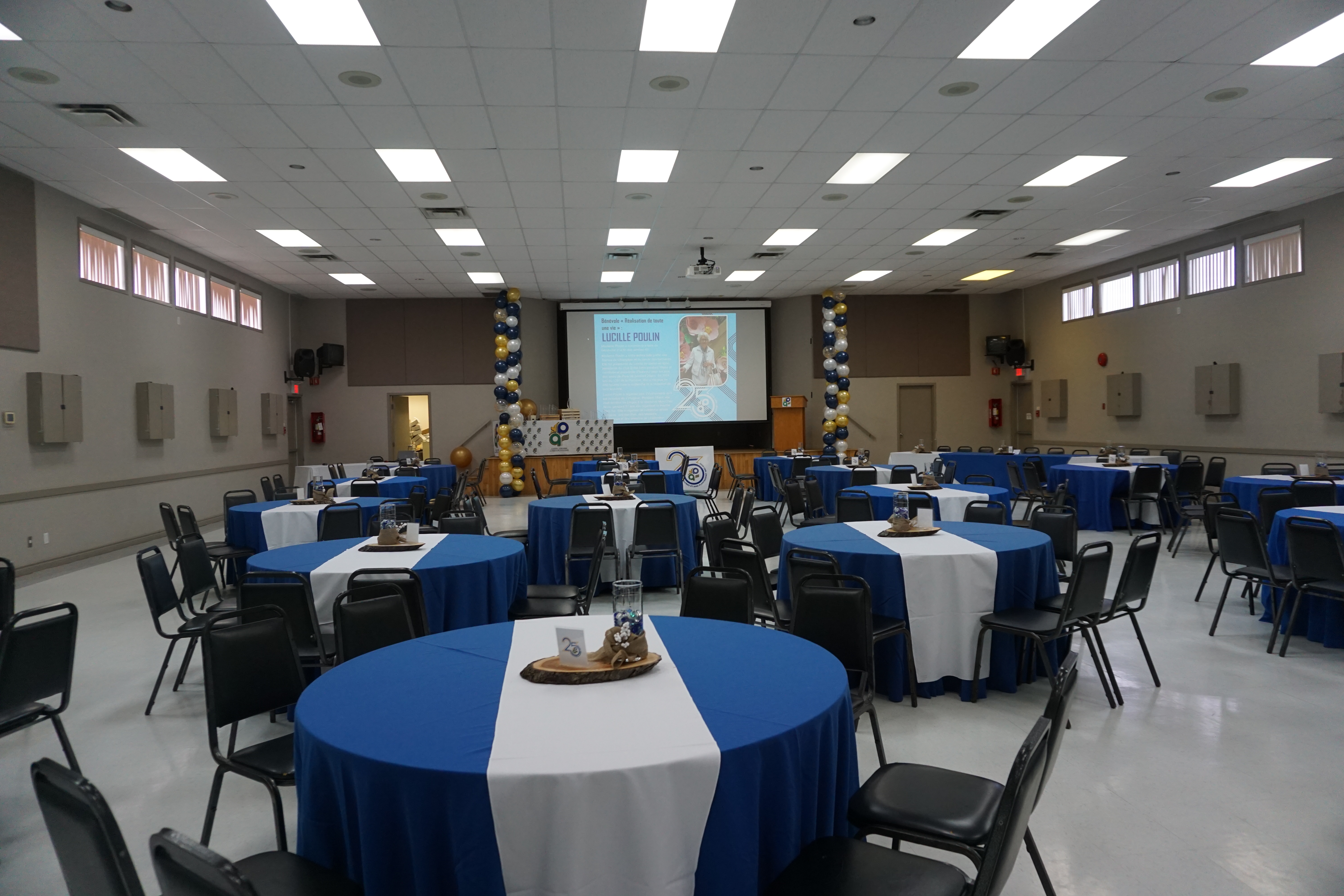 Round table set-up in the Lucien Delorme Community Centre