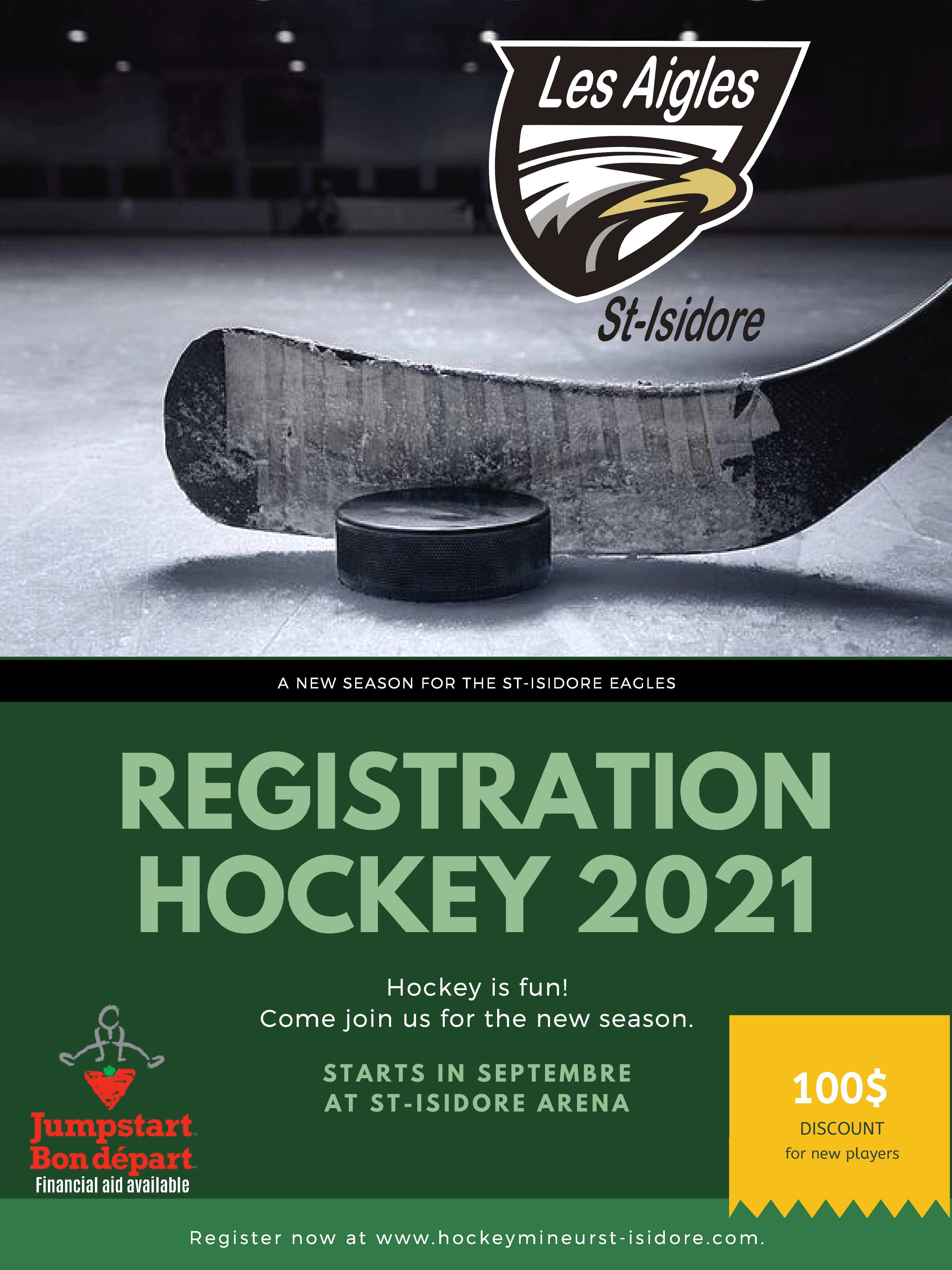 Register for the St-Isidore Eagles now at www.hockeymineurst-isidore.com