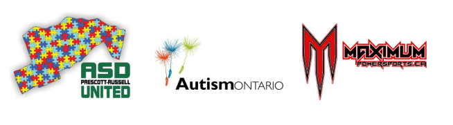 Logos de Autism Spectrum United, Autisme Ontario, et Maximum Powersports