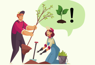 Man and woman planting a tree in the soil