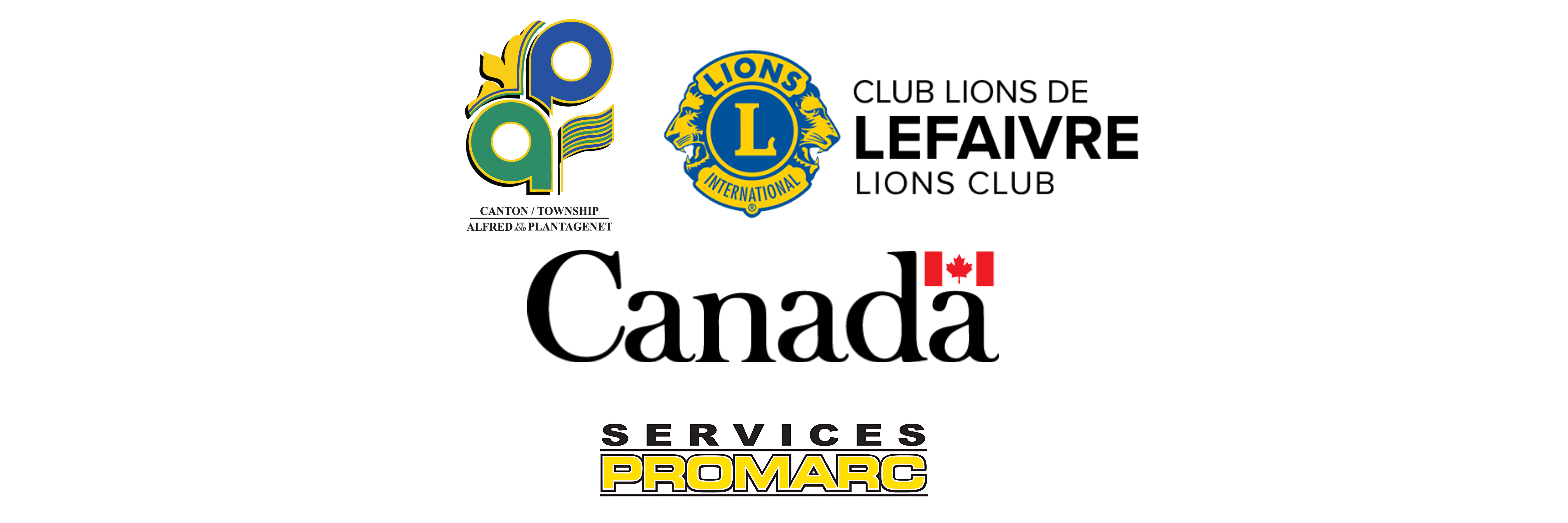 Sponsors logos : Township of Alfred et Plantagenet, Lions de Lefaivre et Patrimoine Canada