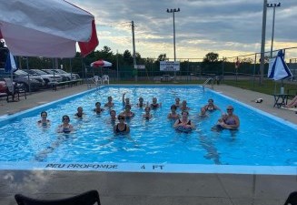 Aqua Zumba group waving hello at the Plantagenet pool.