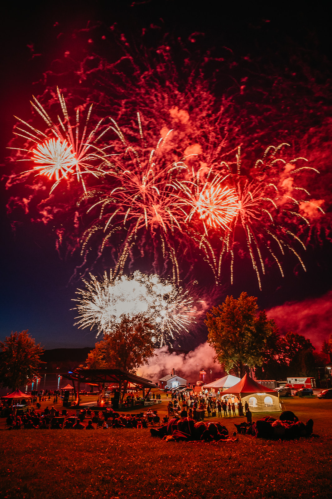 Big red fireworks over the Ottawa river