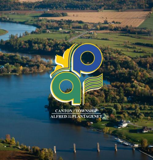 Aerial view of the Nation River at Jessup’s Falls with the Township logo