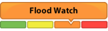 Flood Watch graphic with green, yellow, orange, red bars.