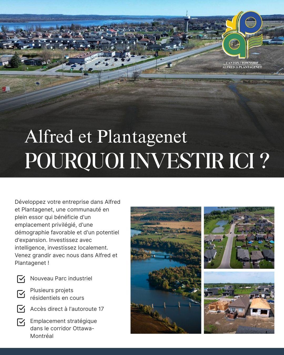 Couverture du dépliant Pourquoi Investir ici ? du Canton d'Alfred et Plantagenet