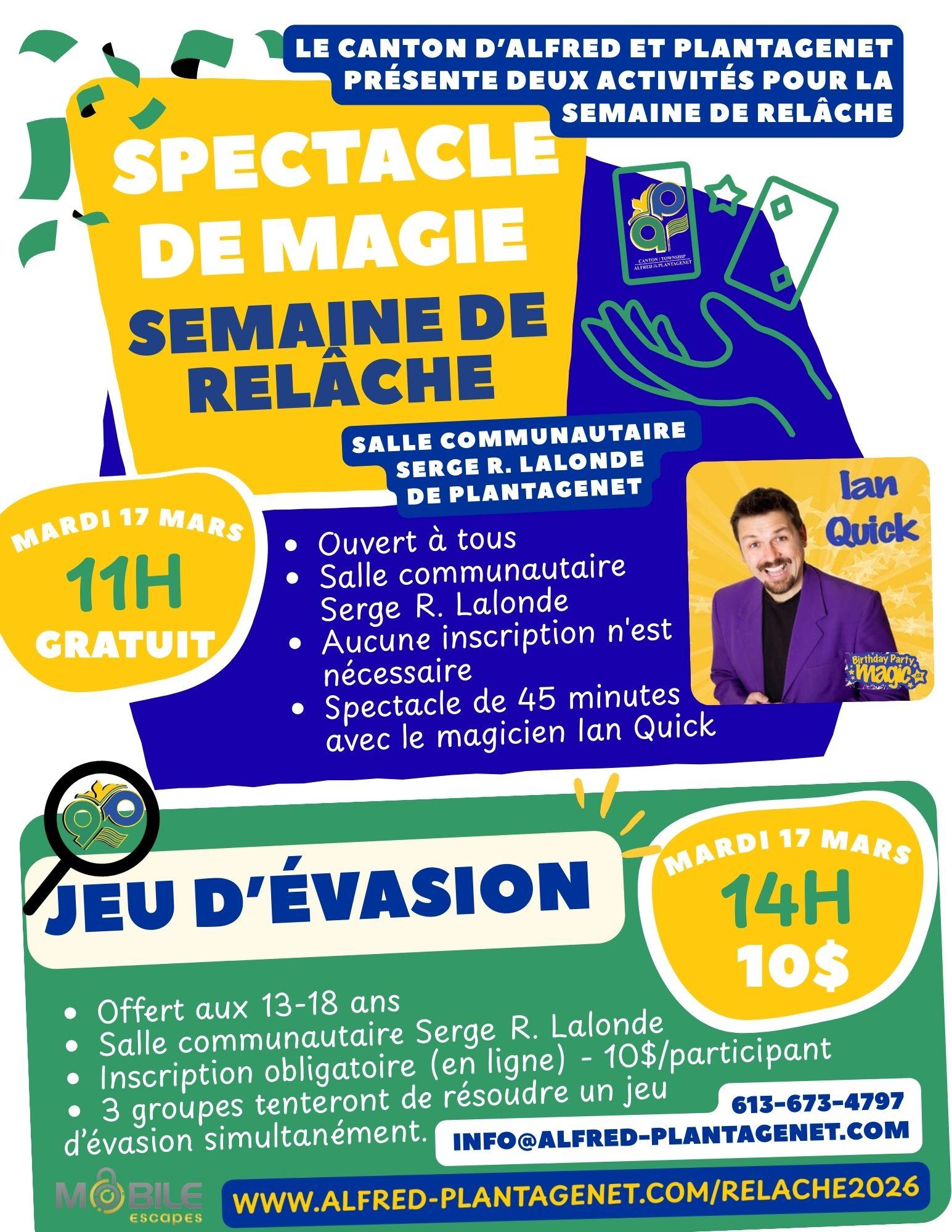 Affiche promotionnelle des activités offertes dans le Canton pour le congé de mars