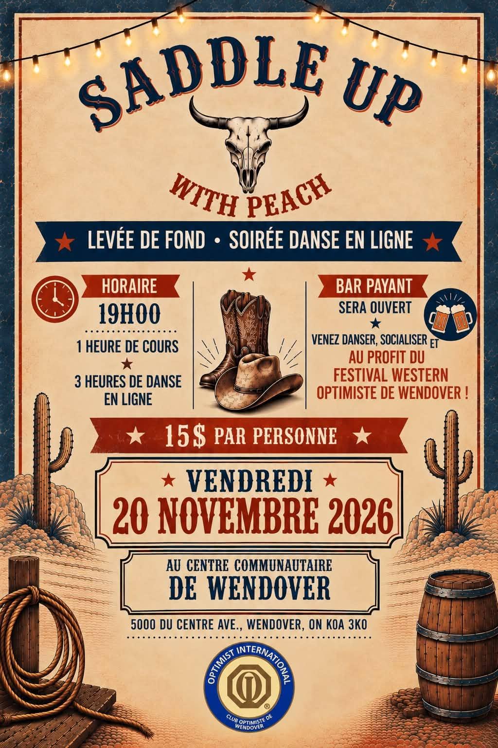 Affiche promotionnelle pour la soirée danse en ligne du 20 novembre