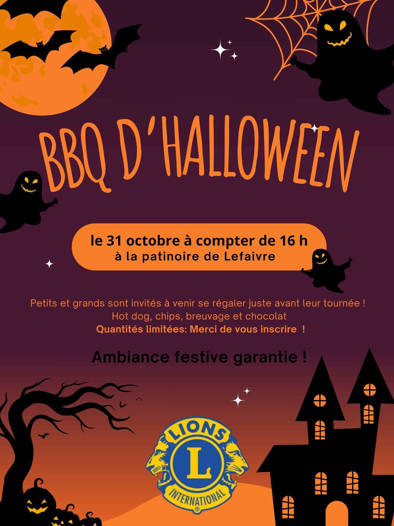 Affiche promotionnelle pour le BBQ d'Halloween du club Lions de Lefaivre