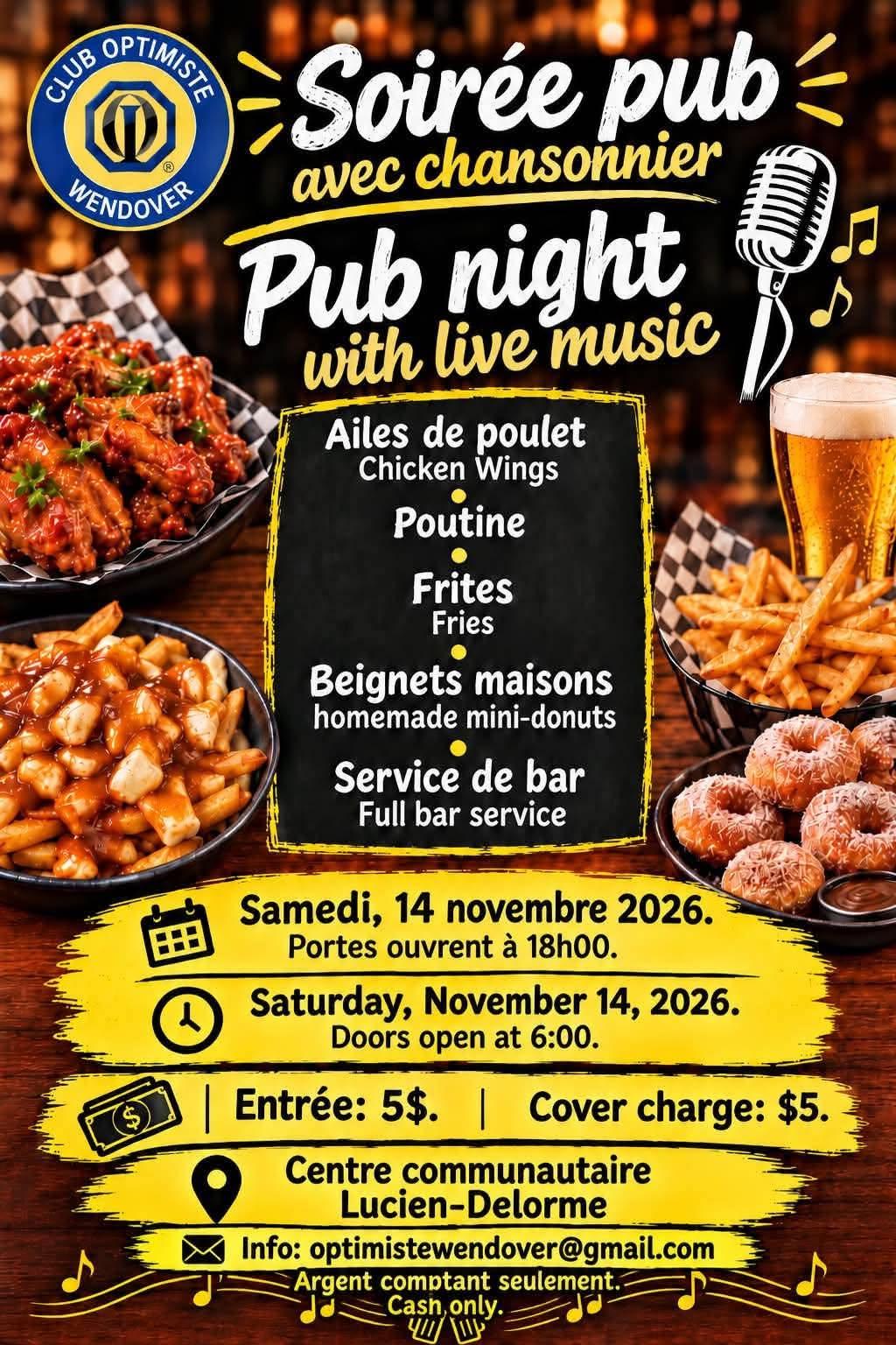 Promotional poster Wendover Optimist club Pub Night